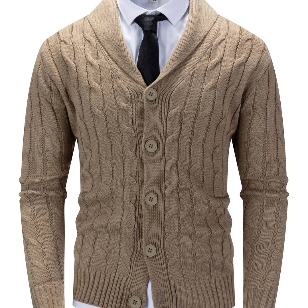 Cardigan homme classique en maille torsadée à col châle – Felix – Kaki