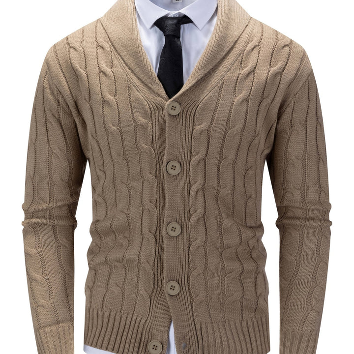 Cardigan homme classique en maille torsadée à col châle – Felix – Kaki