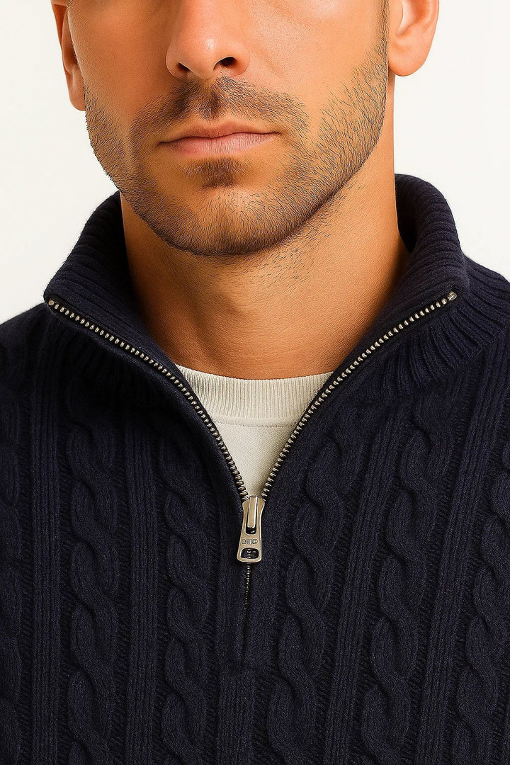 Pull homme classique en maille torsadée à quart de zip – Henrik – vue 7