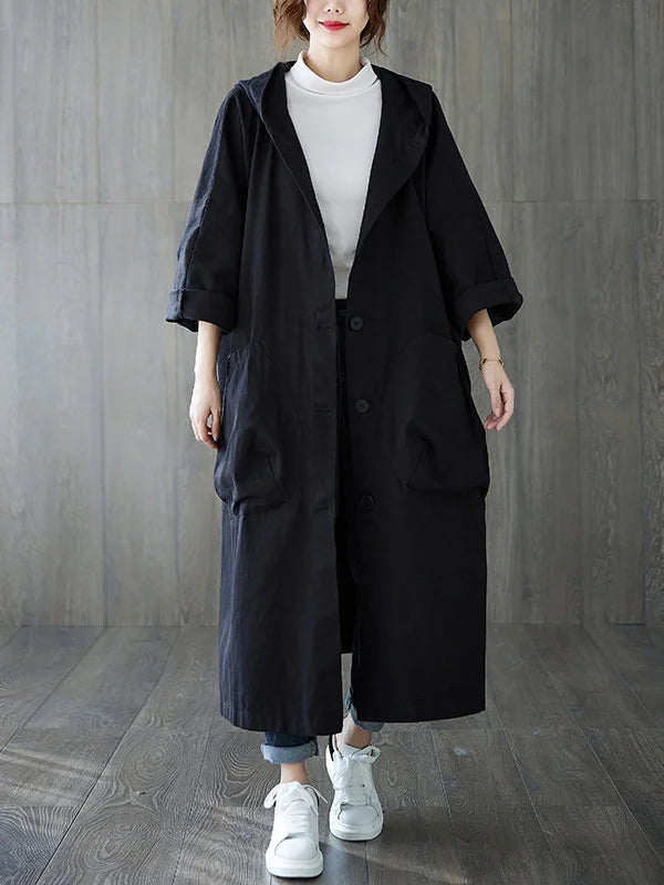 Trench long femme oversize à capuche et grandes poches plaquées – Apolline - vue 5