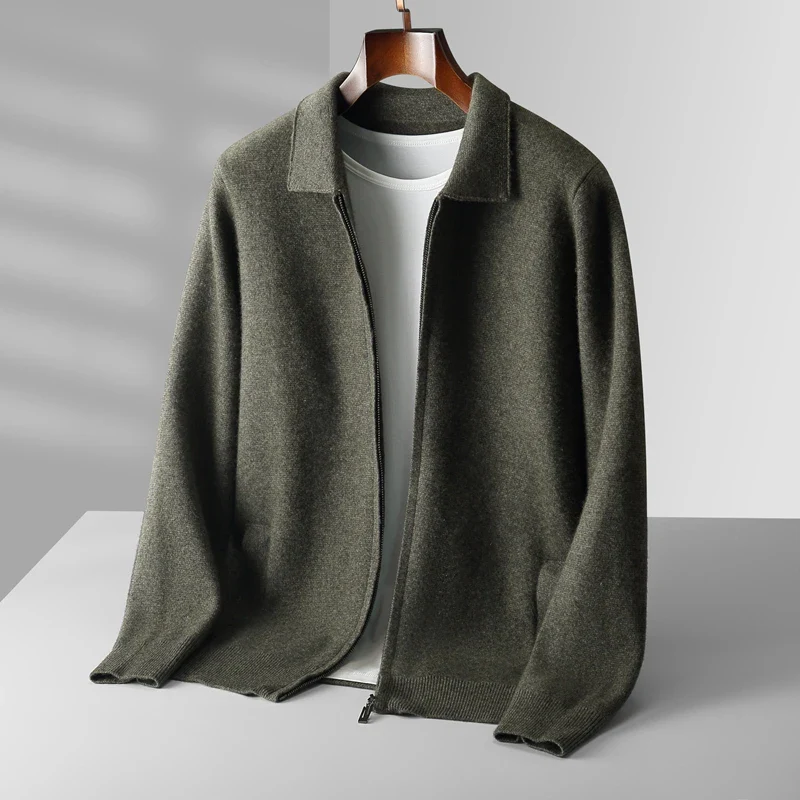 Cardigan zippé homme élégant en maille – Ethan – Vert