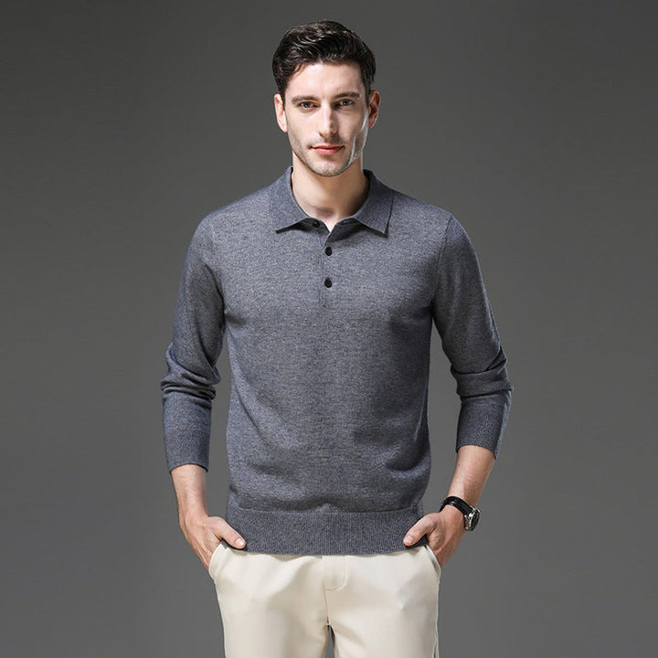 Pull polo homme élégant en maille façon cachemire à boutons – David – vue 6