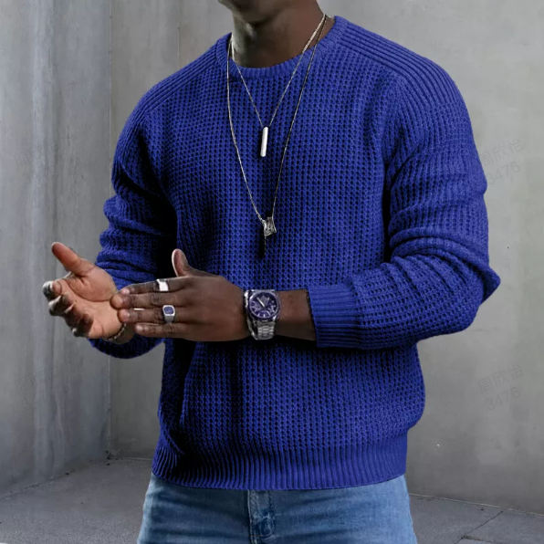 Pull homme col rond en maille texturée coupe ample – Gauthier - Bleu marine