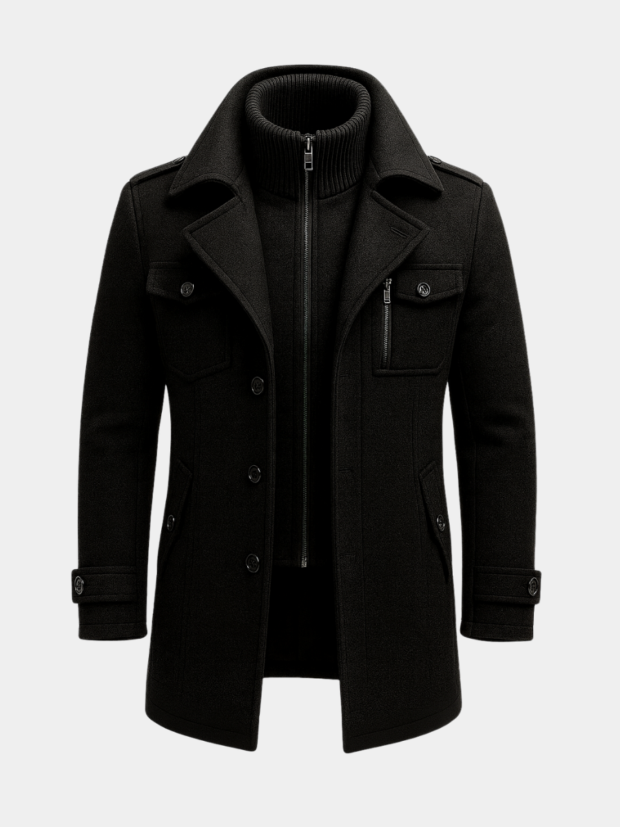 Manteau d'hiver homme long en laine mélangée à couche intérieure zippée – Constantin – vue 1