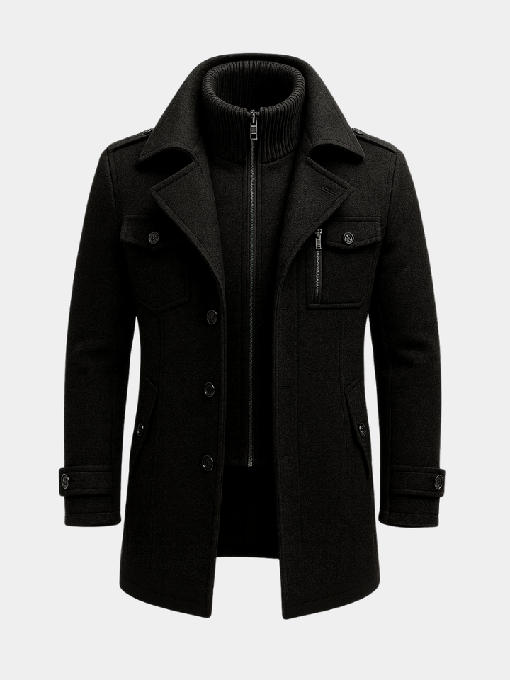 Manteau d'hiver homme long en laine mélangée à couche intérieure zippée – Constantin – vue 1