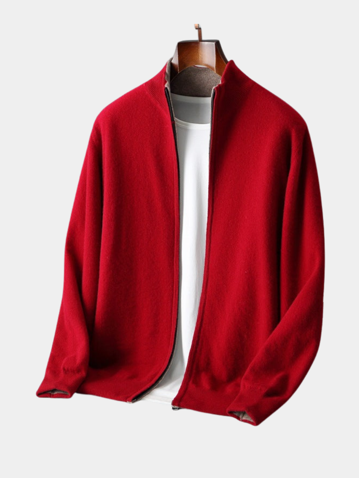 Cardigan zippé homme en maille fine à col côtelé – Théo – vue 1