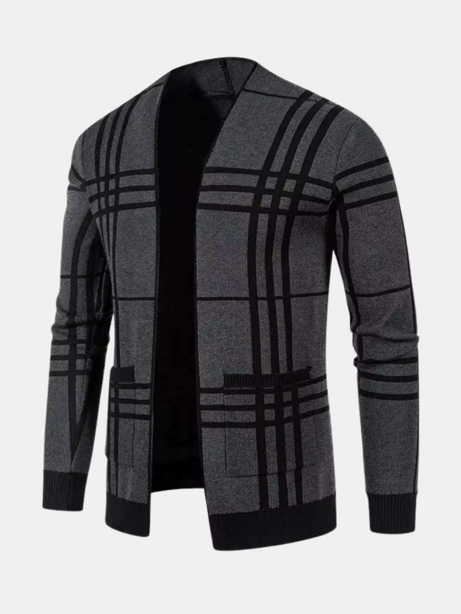 Cardigan homme en maille à carreaux ouvert à poches – Gaspard – vue 1