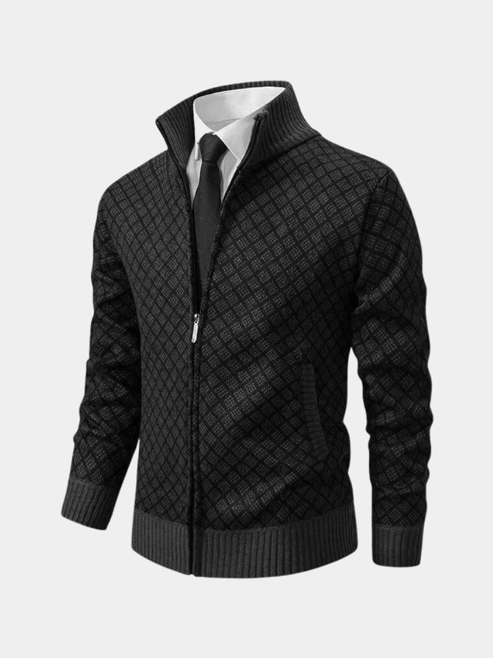 Cardigan zippé homme en maille gaufrée à col droit – Maxime – vue 1