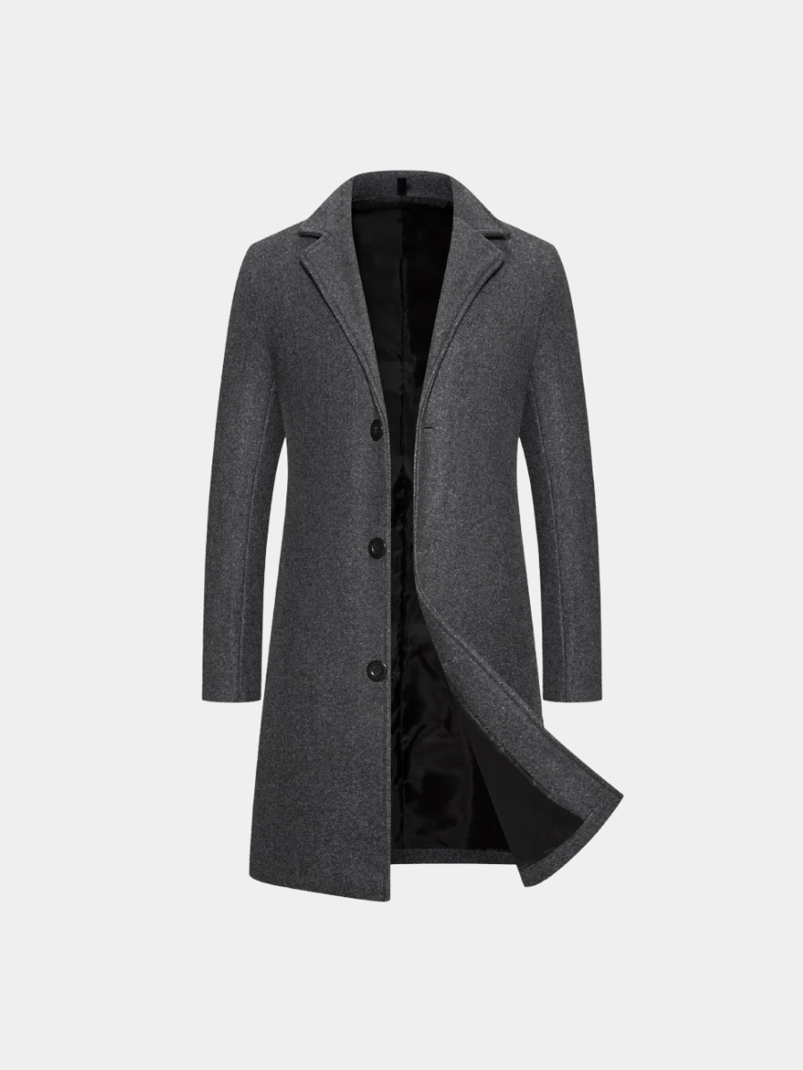 Manteau long homme élégant en laine à trois boutons – Augustin – vue 1