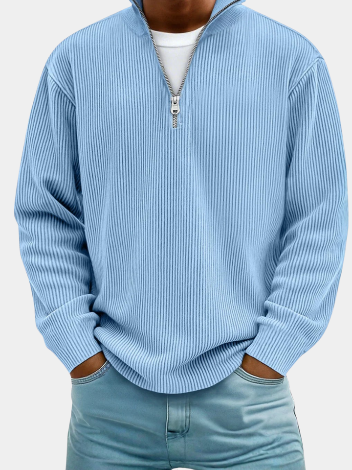Pull homme classique en maille côtelée à demi-zip – Étienne – vue 1