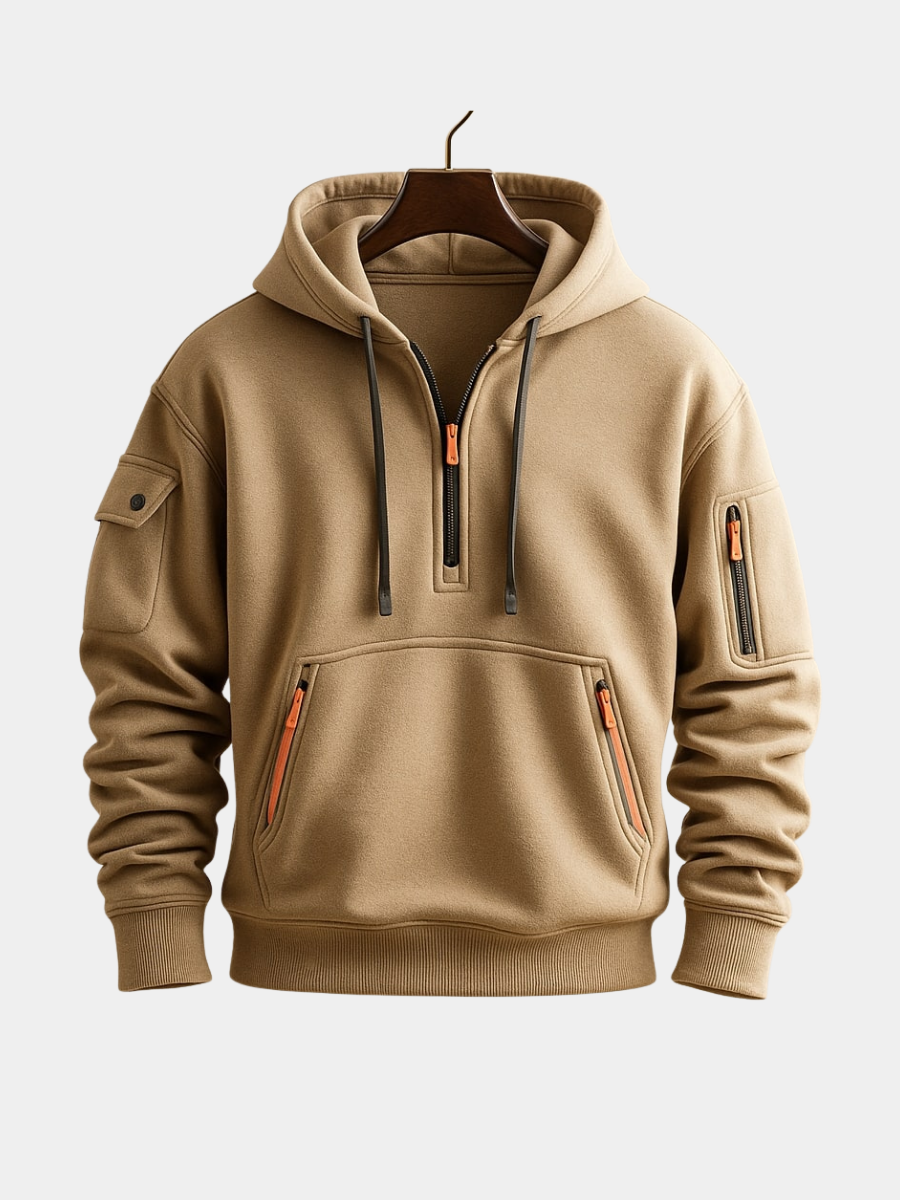 Sweat à capuche homme en polaire à demi-zip et poches zippées – Erik – vue 1