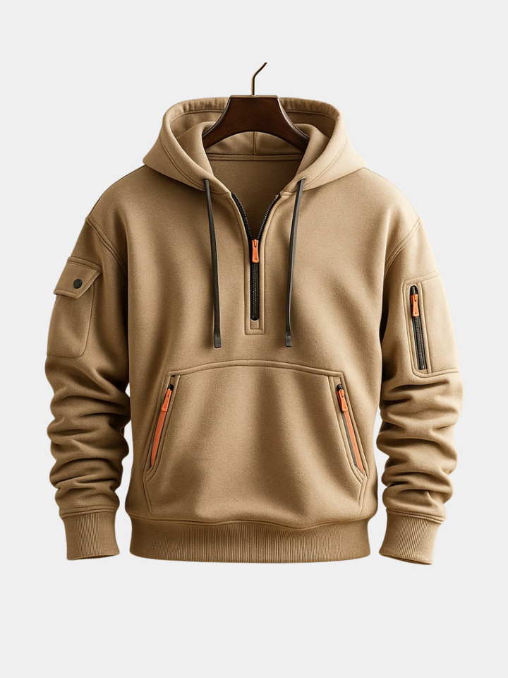 Sweat à capuche homme en polaire à demi-zip et poches zippées – Erik – vue 1