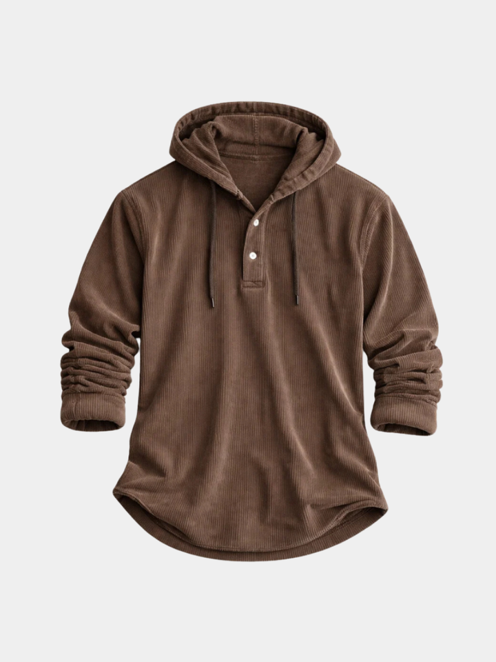 Pull à capuche homme en velours côtelé à col boutonné – Ivan – vue 1