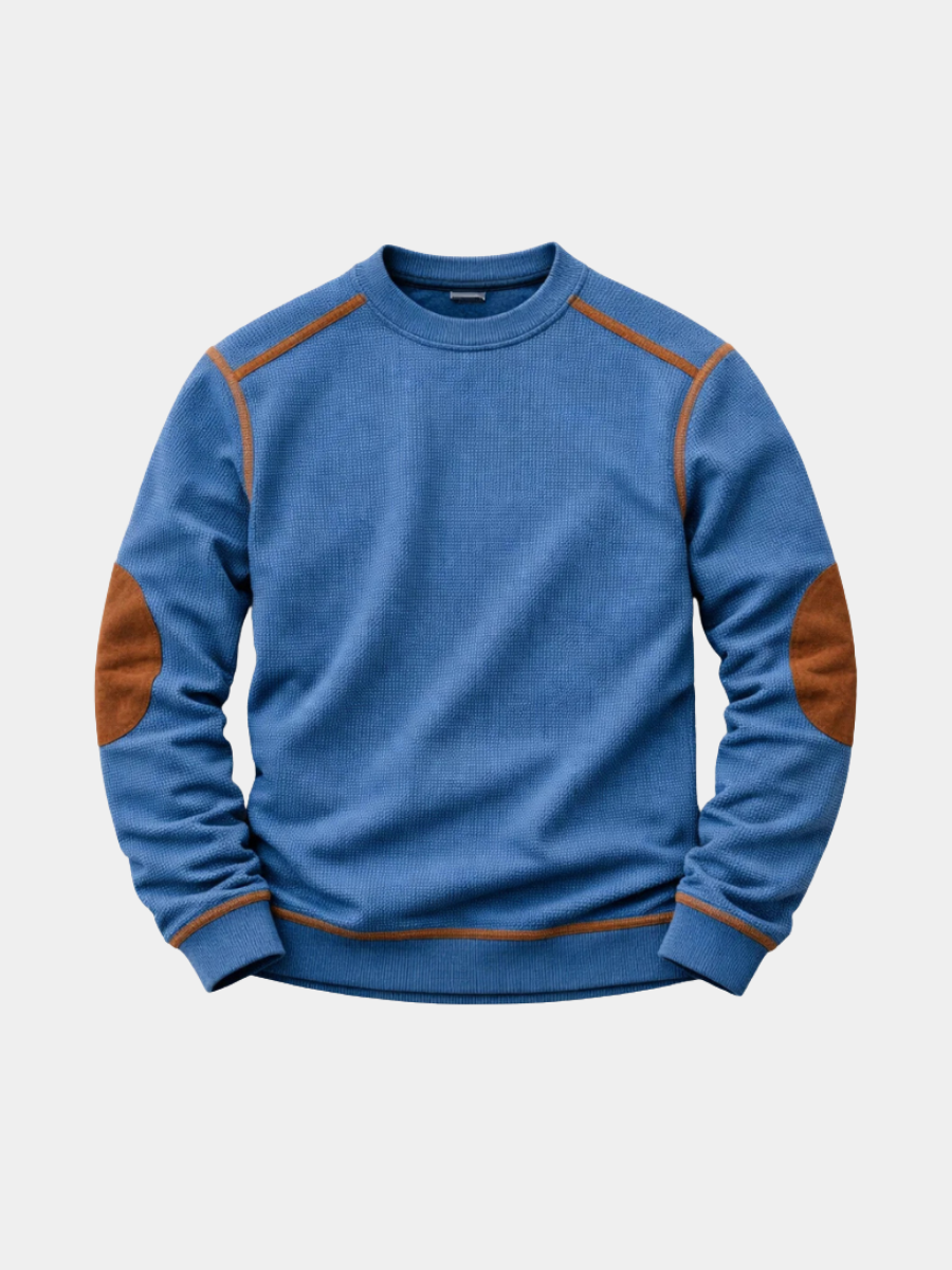 Pull homme texturé en maille gaufrée à coudières – Rémi – vue 1