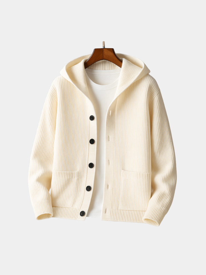 Cardigan à capuche homme en maille isolante – Nils – vue 1