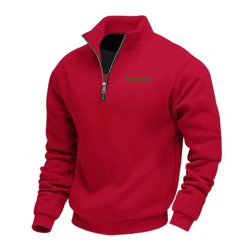 Pull homme d'hiver classique doublé polaire – Gustave – Rouge