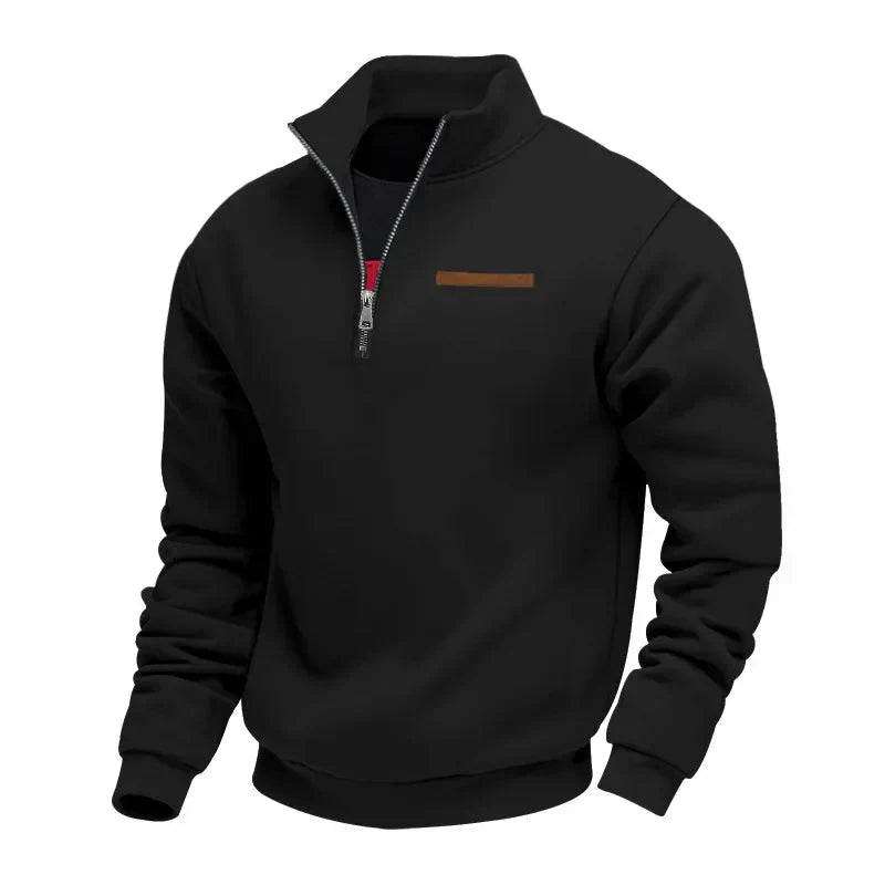 Pull homme d'hiver classique doublé polaire – Gustave – Noir
