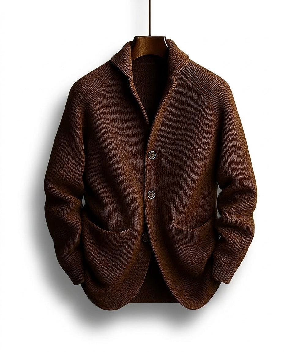 Cardigan homme en grosse maille à col châle et poches plaquées – Louis - Café