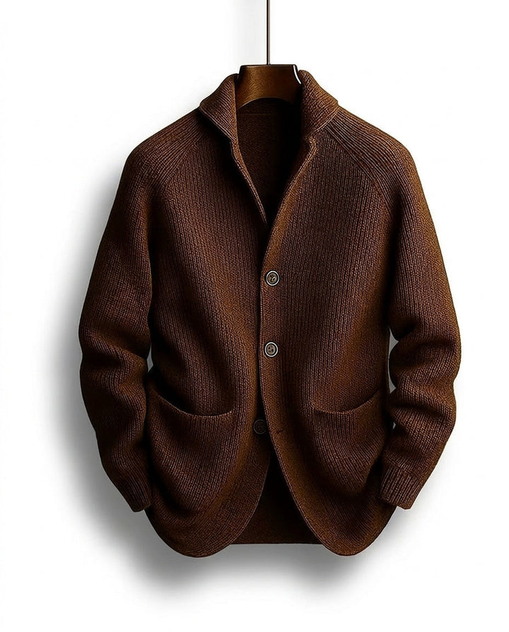 Cardigan homme en grosse maille à col châle et poches plaquées – Louis - Café