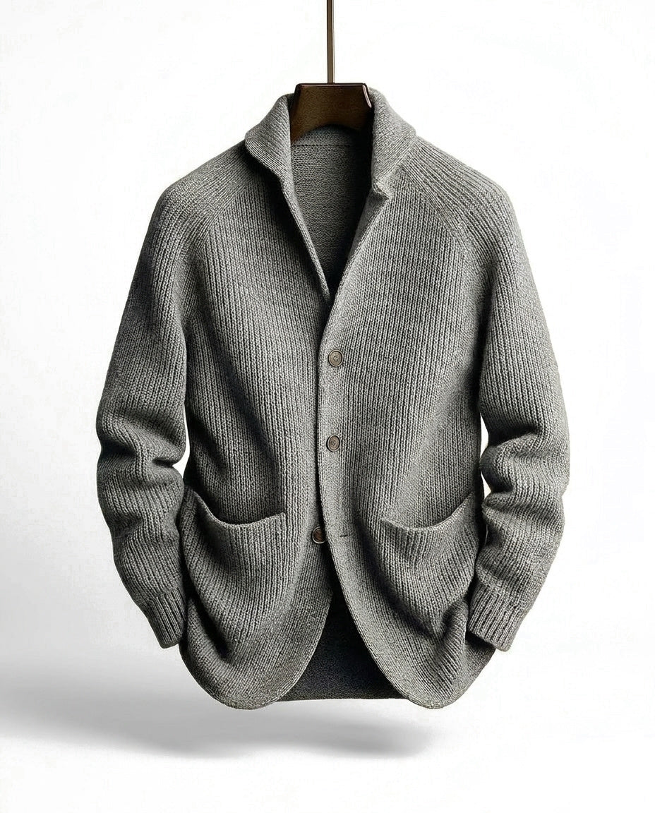 Cardigan homme en grosse maille à col châle et poches plaquées – Louis - Gris