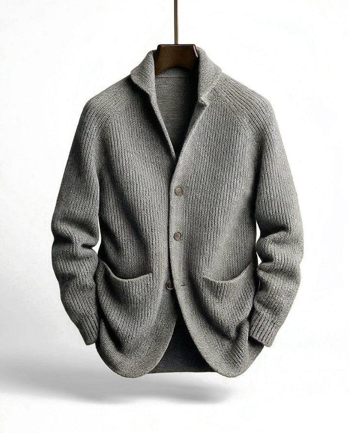 Cardigan homme en grosse maille à col châle et poches plaquées – Louis - Gris