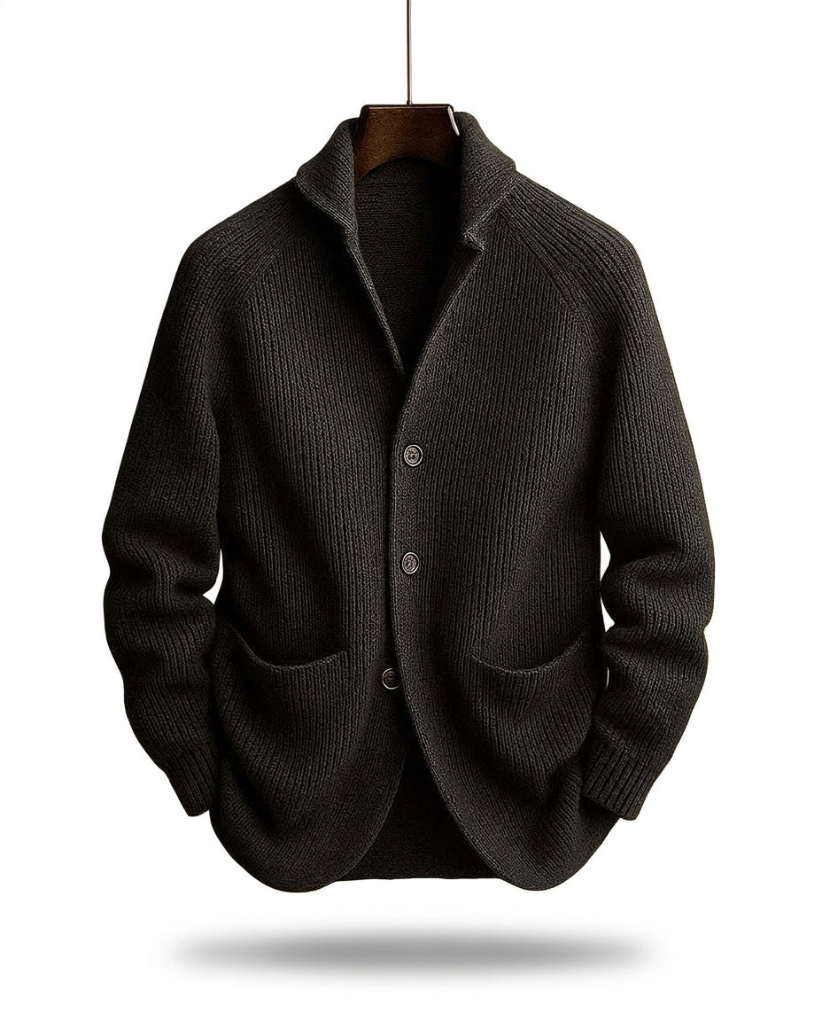 Cardigan homme en grosse maille à col châle et poches plaquées – Louis - Noir