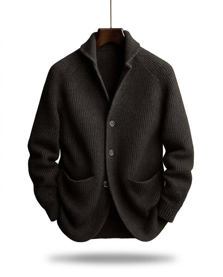 Cardigan homme en grosse maille à col châle et poches plaquées – Louis - Noir