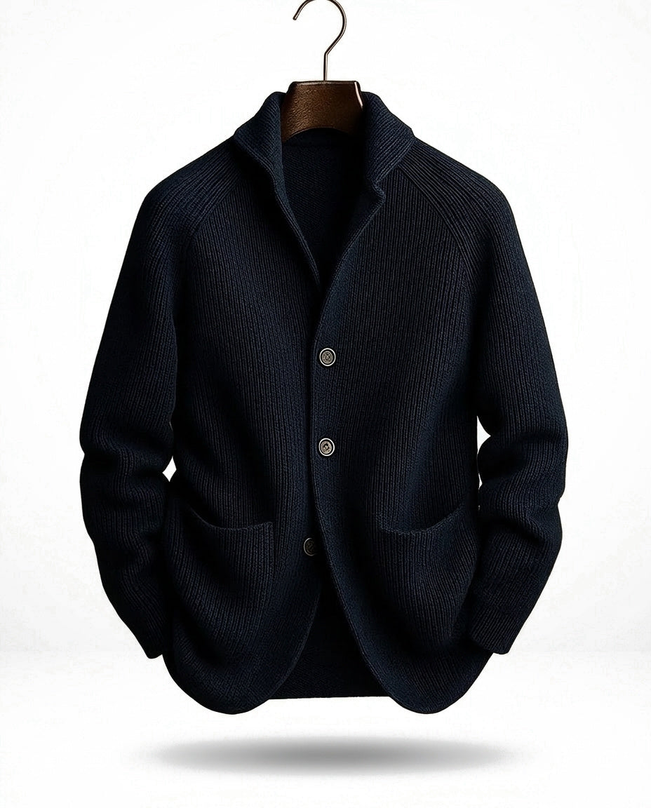 Cardigan homme en grosse maille à col châle et poches plaquées – Louis - Bleu marine