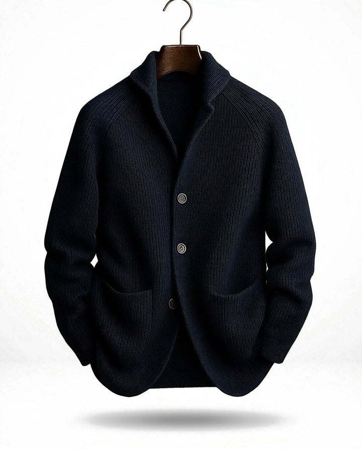 Cardigan homme en grosse maille à col châle et poches plaquées – Louis - Bleu marine
