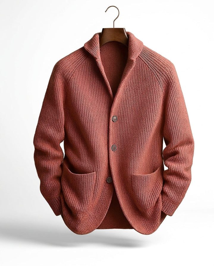 Cardigan homme en grosse maille à col châle et poches plaquées – Louis - Saumon