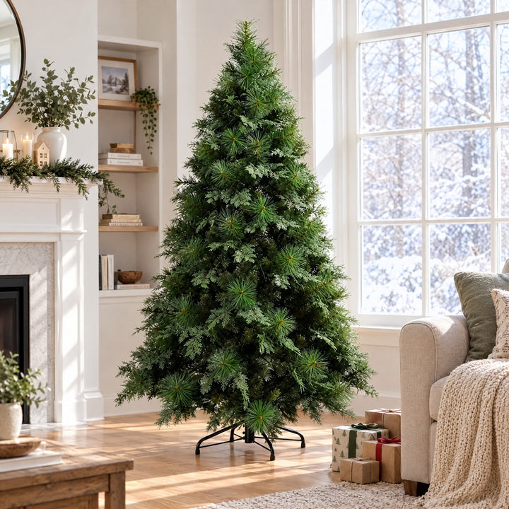 Sapin de Noël Artificiel 120, 150, 180 cm – Pin Touffu à Pointes PET/PVC, Pied en Métal