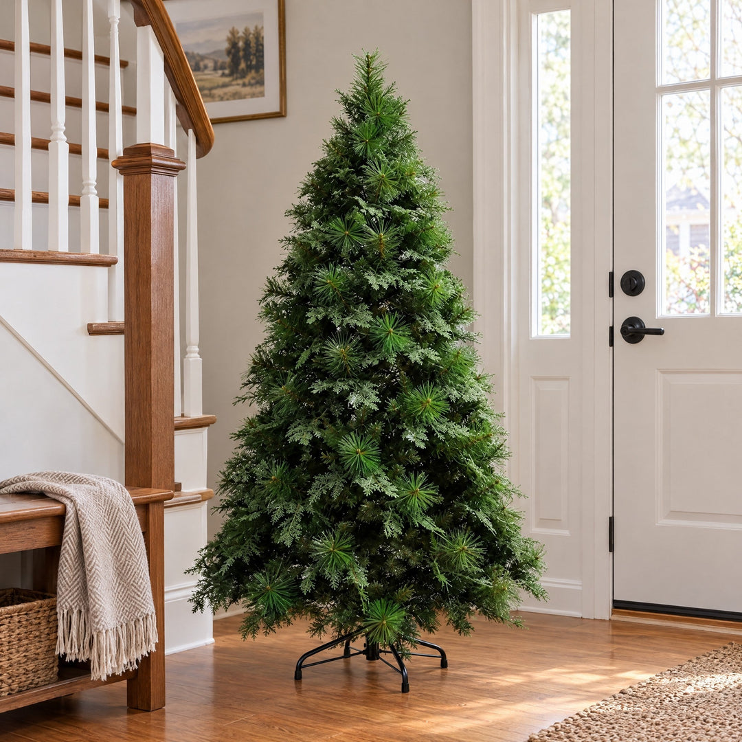 Sapin de Noël Artificiel 120, 150, 180 cm – Pin Touffu à Pointes PET/PVC, Pied en Métal