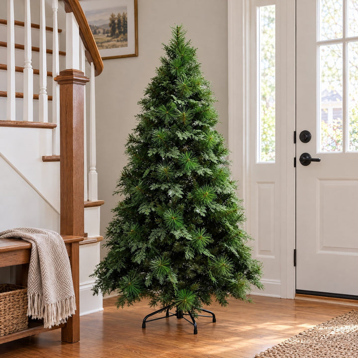 Sapin de Noël Artificiel 120, 150, 180 cm – Pin Touffu à Pointes PET/PVC, Pied en Métal