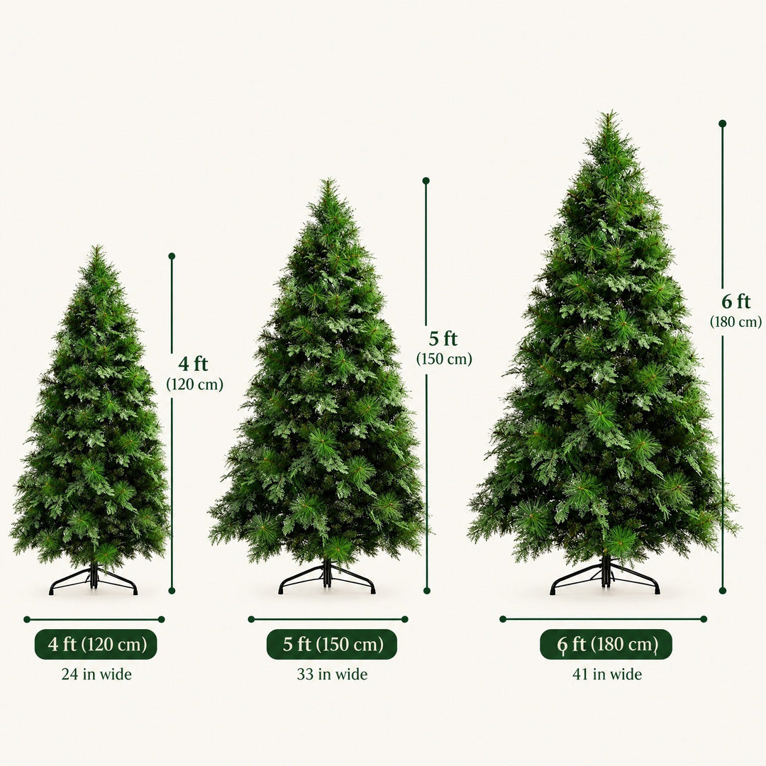 Sapin de Noël Artificiel 120, 150, 180 cm – Pin Touffu à Pointes PET/PVC, Pied en Métal