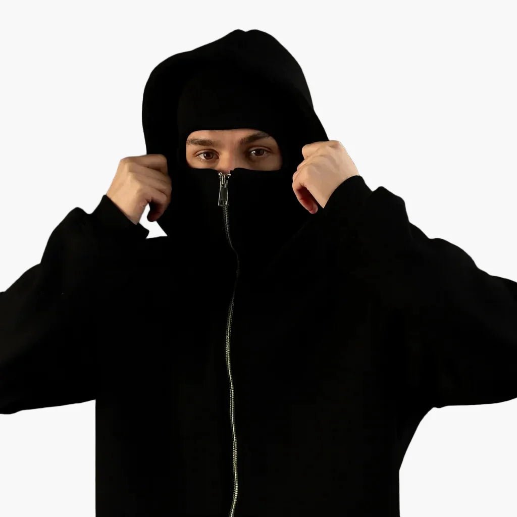 Sweat zippé à capuche unisexe urbain à cache-visage intégré – Matteo – Noir