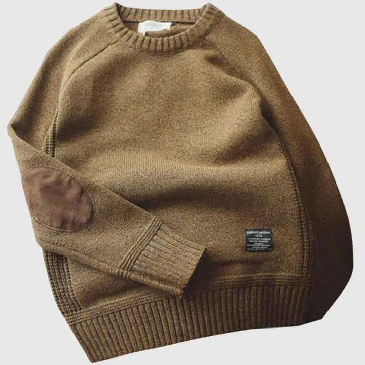 Pull homme classique en maille à coudières – Emil – Marron