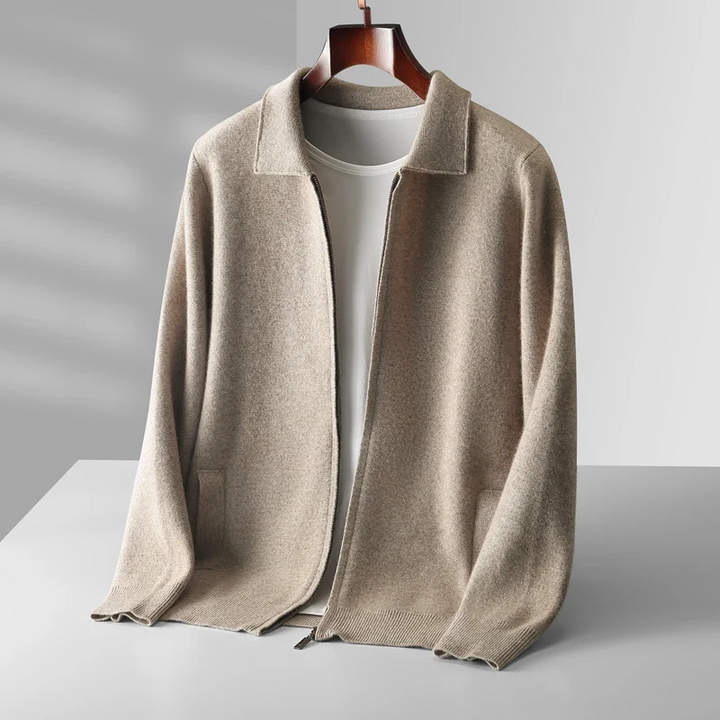 Cardigan zippé homme élégant en maille – Ethan – Beige