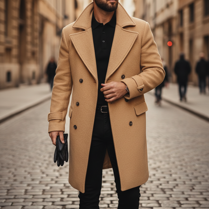 Manteau homme classique en laine à larges revers – Henri – Beige