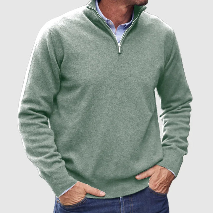 Pull homme douillet à col zippé moderne – Basile – Vert clair