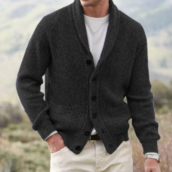 Cardigan homme en laine col V intemporel – Arthur – Noir