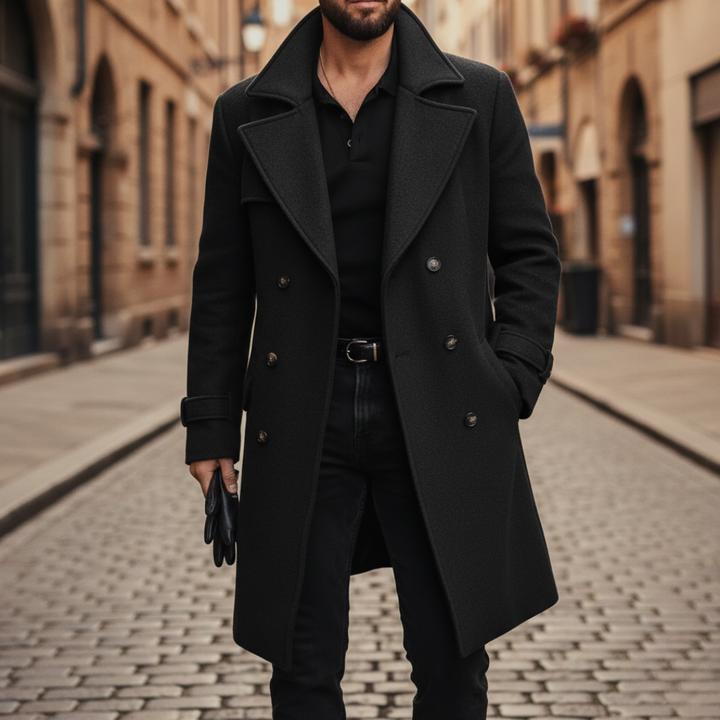 Manteau homme classique en laine à larges revers – Henri – Noir