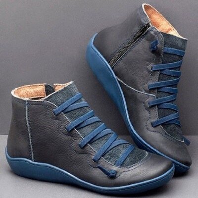 Bottines femme doublées à zip et lacets réglables – Bocata – Bleu