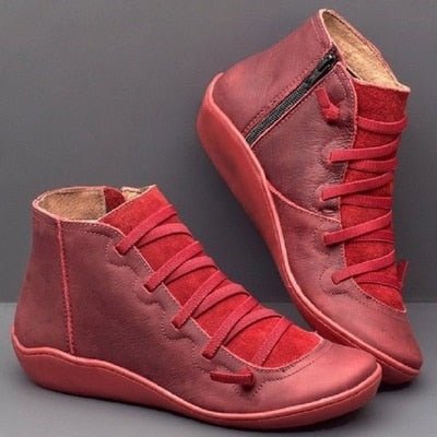 Bottines femme doublées à zip et lacets réglables – Bocata – Rouge