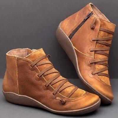 Bottines femme doublées à zip et lacets réglables – Bocata – Marron rouille