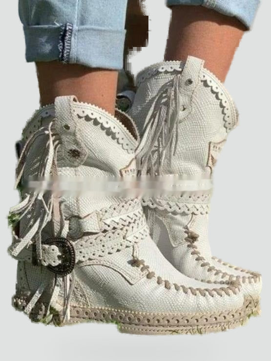 Bottines bohème femme à franges, broderies et plateforme compensée – Indiana – vue 6