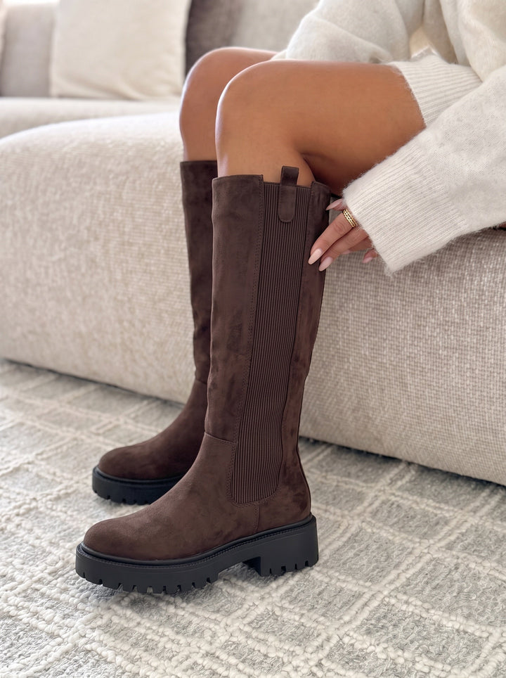 Bottes hautes femme effet suédine à élastique côtelé et semelle crantée – Maëlle - vue 2