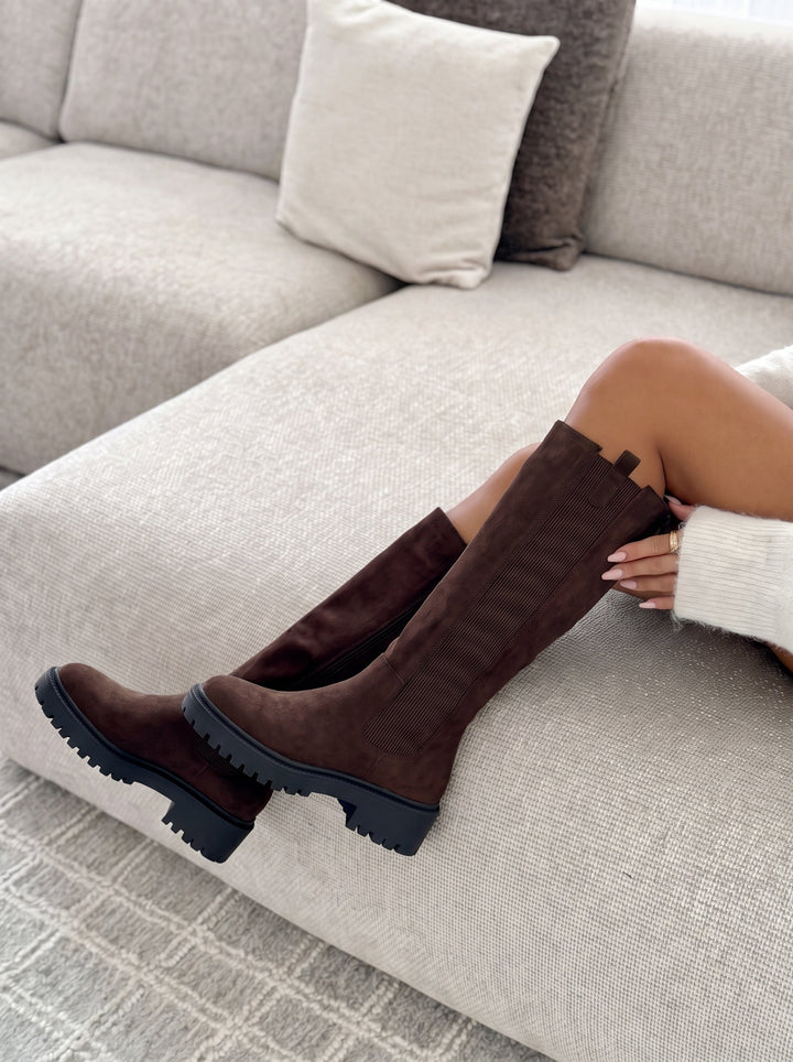 Bottes hautes femme effet suédine à élastique côtelé et semelle crantée – Maëlle - vue 3