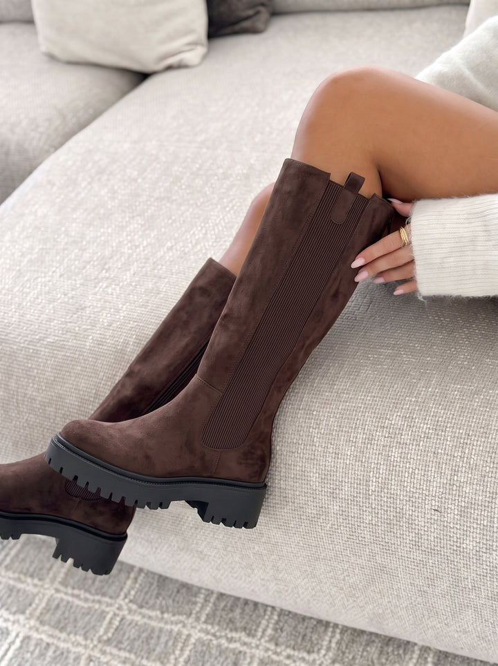 Bottes hautes femme effet suédine à élastique côtelé et semelle crantée – Maëlle - vue 4
