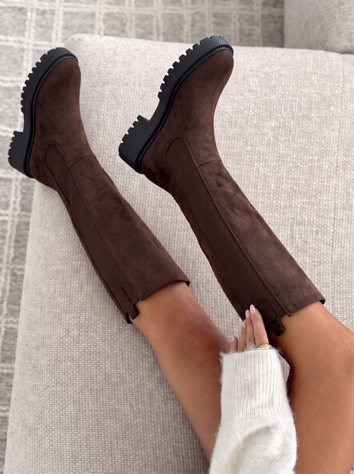 Bottes hautes femme effet suédine à élastique côtelé et semelle crantée – Maëlle - vue 5