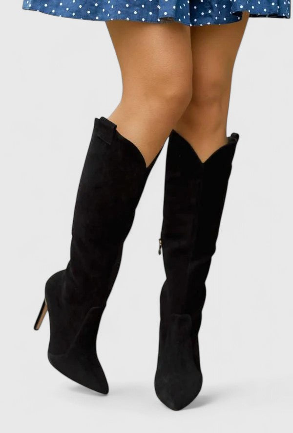 Bottines orthopédiques femme à bout pointu, zip et semelle rembourrée – Melorynn – Daim noir